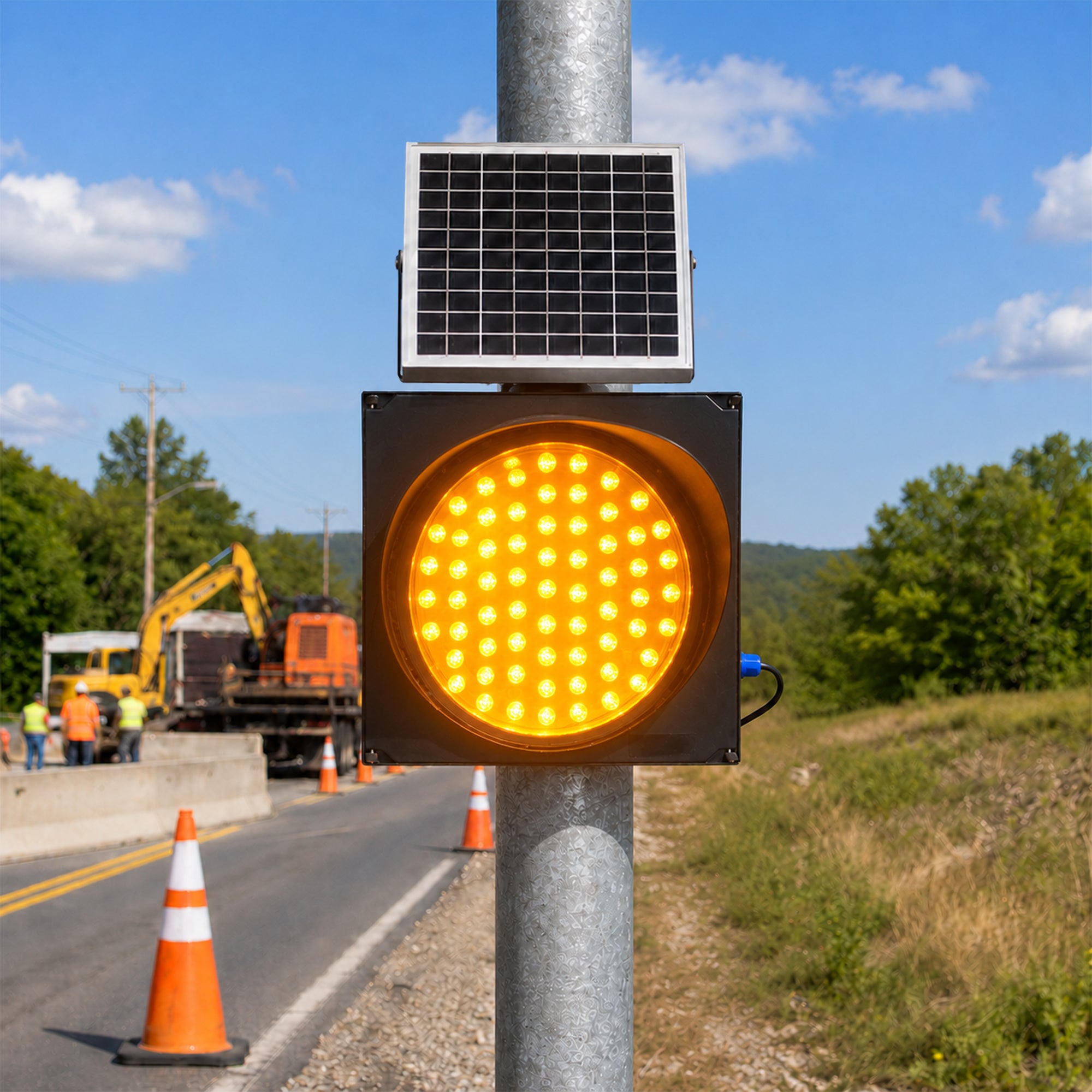 300mm yellow solar LED beacon with blinking light for outdoor traffic safety