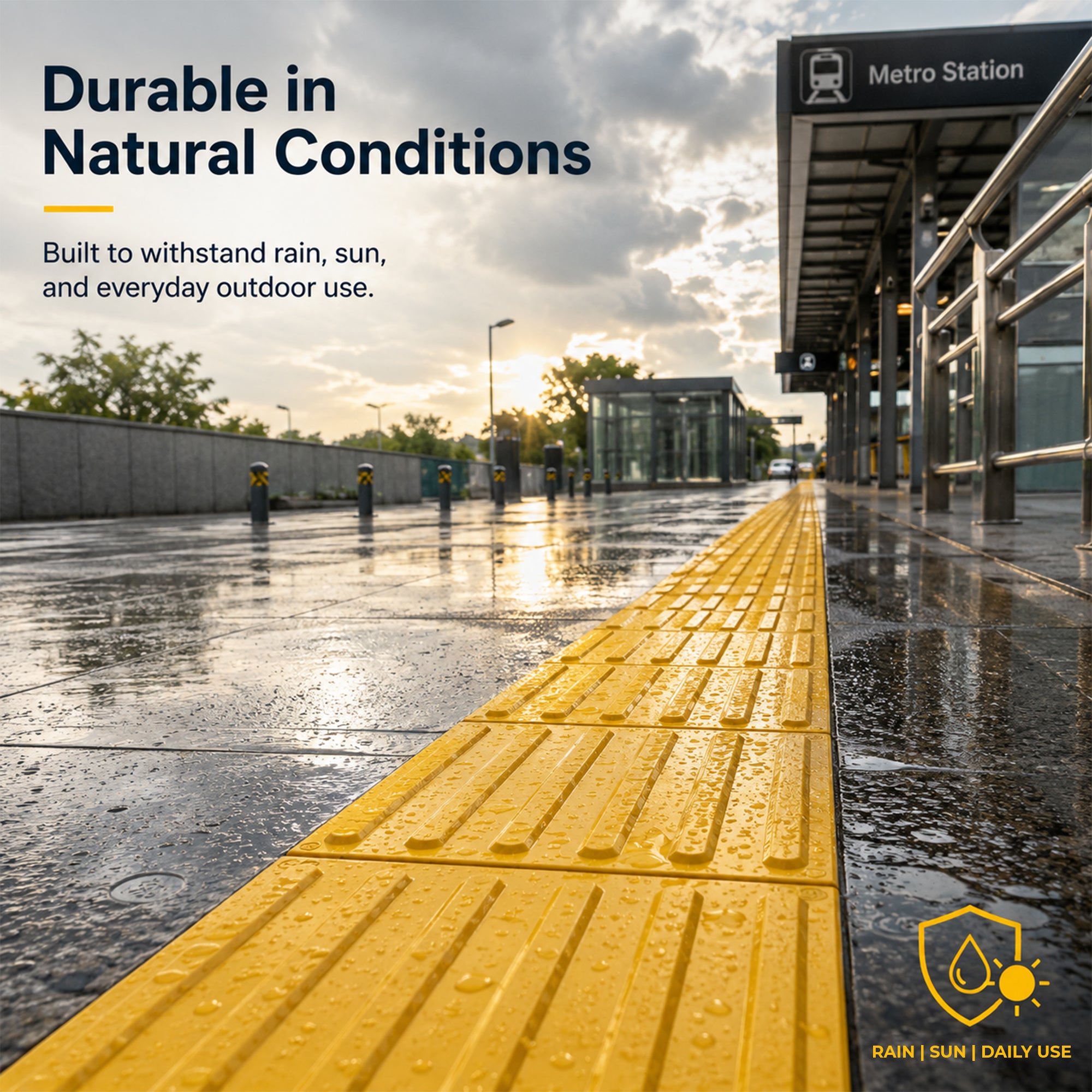 Yellow 40x40cm tactile paving for visually impaired pedestrian pathways