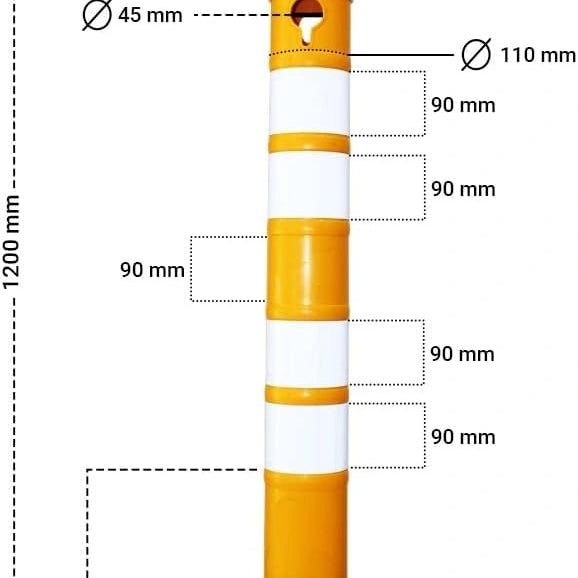 110CM yellow traffic delineator post with durable weighted PVC base for parking and construction zones