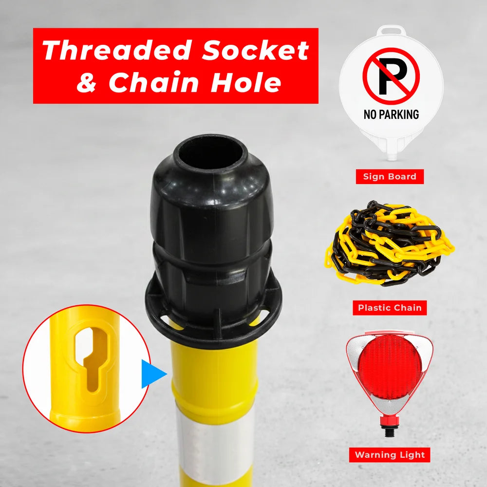 Yellow 100cm traffic post with PVC weighted base for construction and safety zones